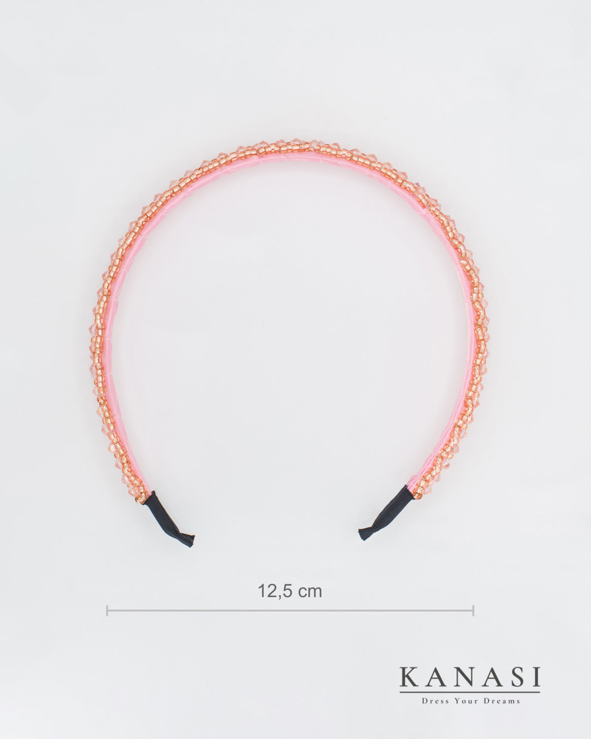 Rožnato-zlat poročni obroč za lase z bisernimi detajli, širine 12,5 cm – Kanasi poročni dodatki.